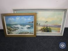 Two framed oils on canvas;