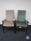Two Parker Knoll 20th century high backed armchairs