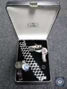 A boxed Kyles choker necklace together with four gent's wristwatches including two Armani,