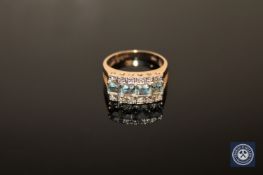 A 9ct gold aquamarine and diamond ring, size M/N CONDITION REPORT: 3.