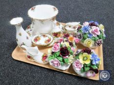 A tray containing twelve pieces of Royal Albert Old Country Roses china together with two further