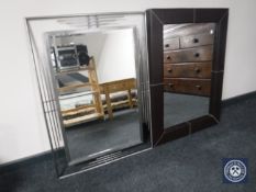 A contemporary framed metal bevelled mirror,