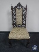 A Victorian carved oak barley twist bedroom chair