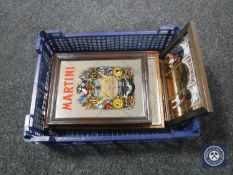 A basket of six advertising mirrors - Beefeater Gin, Gordons Gin,