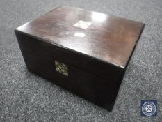 A Victorian mother of pearl inlaid rosewood writing box