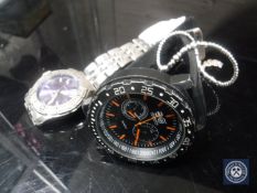 A Gent's Crosshatch wristwatch together with a Pod wristwatch and a silver bracelet