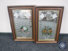 Two framed Edwardian hand-painted etched mirrors