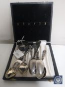 A box of silver napkin ring, set of five continental silver teaspoons,