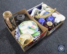 Two boxes of assorted china including Rington's caddies, Maling mug, Aynsley mantel clock,