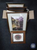 A box of assorted framed pictures and prints, G Taylor watercolour,