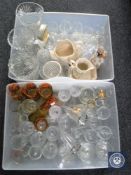 Two boxes of assorted glass ware and figures,