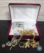 A jewellery box containing a collection of silver and costume jewellery etc