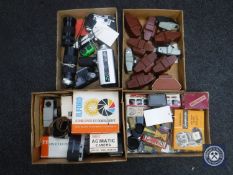 Four boxes of assorted cameras, camera cases, accessories,