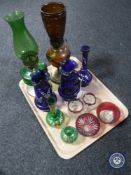 A tray of Victorian and later glass ware - hand painted jugs and vases,