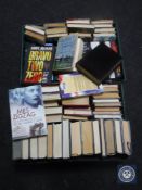 Two crates of hard back books - novels etc