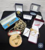 A quantity of jewellery to include simulated pearls, cufflinks,