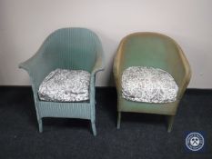 Two green basket chairs