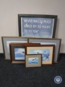 A framed reproduction RAF recruitment poster together with six framed prints depicting military
