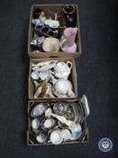 Three boxes of horse figures, assorted vases, antique teapots,