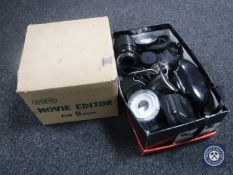 A boxed Erno video editor, box of Miranda camera, Yashica camera,