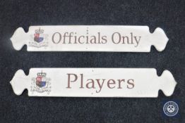 Two hand-painted British Hockey Federation signs,