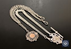 Two late 19th/early 20th century silver Albert chains