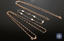 Two 9ct gold necklaces and a cultured pearl bracelet (3) CONDITION REPORT: 8.