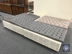 Two 4'6 divan bases and a padded buttoned 4'6 headboard,