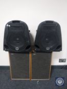 A pair of teak cased Goodmans speakers together with a pair of Carlsborough PA speakers