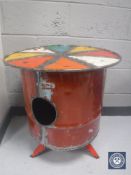 An oil drum occasional table