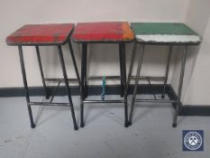 Three breakfast bar stools with oil drum seats