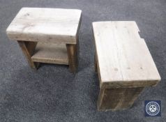 Two rustic oak stools