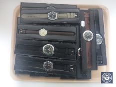 A tray containing twelve replica military watches,