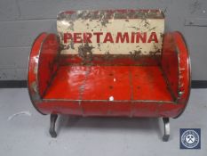 An oil drum bench