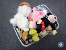 A box containing mid 20th century and later soft toys and dolls