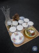 A tray containing a Stuart lead crystal vase, Aynsley china cup and saucer,