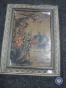 A framed Japanese panel and three reproduction rolled recruitment posters