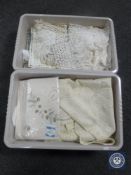 Two boxes of table linens