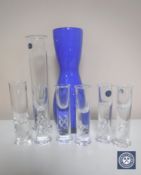 A Royal Doulton blue glass vase, height 30cm,
