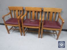 Three pine armchairs