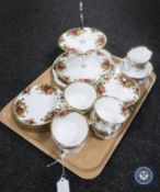 A tray containing a twenty-two piece Royal Albert Old Country Roses part tea service