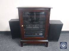 A Stag Minstrel hi/fi cabinet containing Fisher hi/fi with speakers and a small quantity of LP