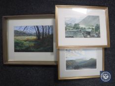 Three framed pictures : Marion Bradley watercolour, George Busby watercolour,