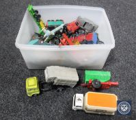 A box of mid 20th century and later play-worn die cast vehicles including Corgi,