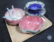 Four assorted Maling lustre bowls,