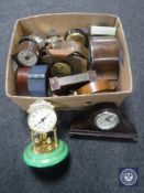 A box of assorted mantel clocks, anniversary clocks,
