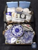Two boxes containing Ringtons china including commemorative plates,
