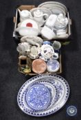 A set of graduated meat plates together with two boxes containing Paragon and Doulton tea and