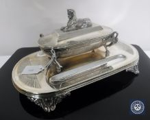 An Egyptian Revival silver plated desk standish by Henry Wilkinson & Co.