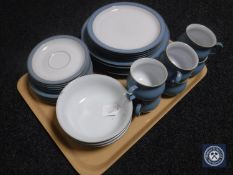 A tray of thirty pieces of Denby tea and dinner ware